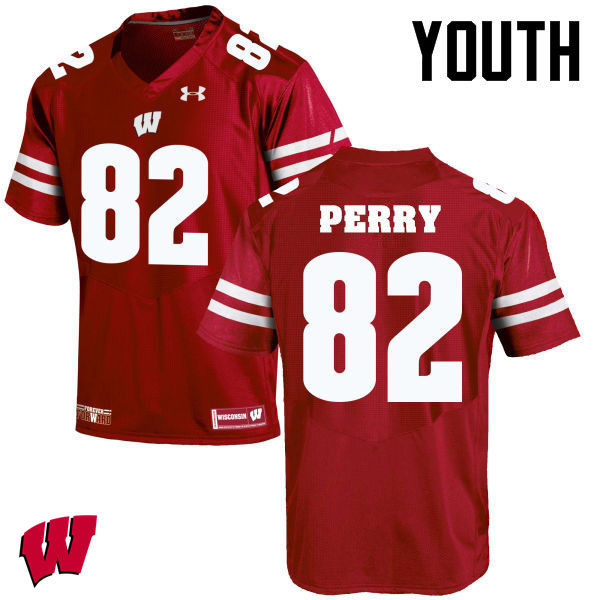 Wisconsin Badgers Youth #82 Emmet Perry NCAA Under Armour Authentic Red College Stitched Football Jersey TP40X84XM